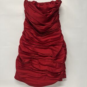 Express Red Pleated Reached Strapless Cocktail Dress Size 6